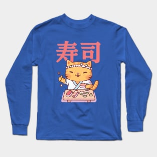 Cute Tabby Cat And Japanese Sushi Long Sleeve T-Shirt